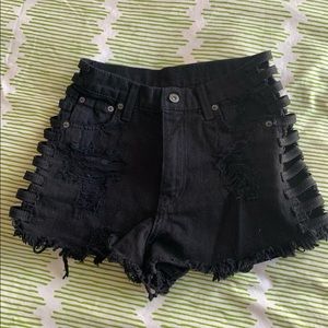 LF Carmar High Waisted Black Denim Shorts w/ Slits